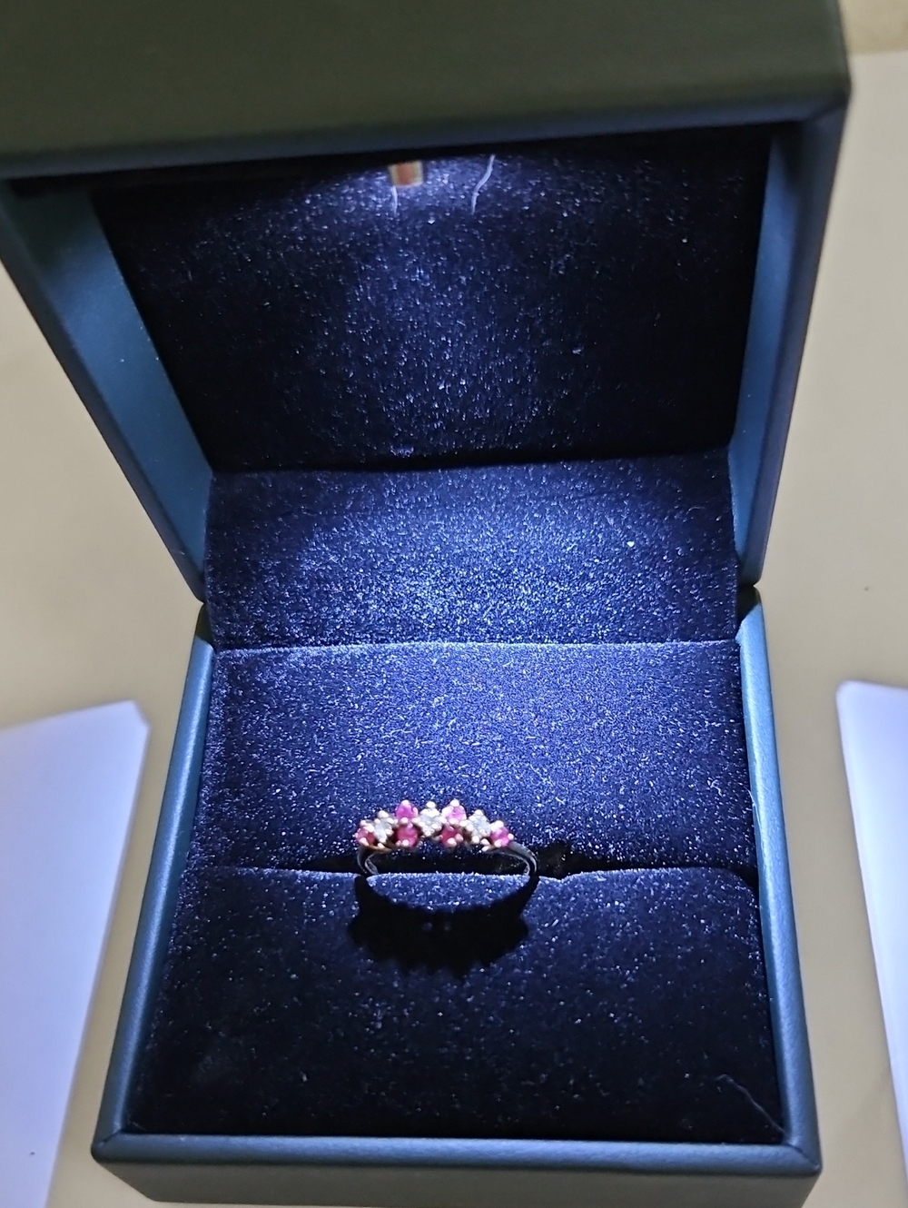 Elegant Earth Grown Natural White Diamond &  Red Ruby Ring in Solid Gold Setting